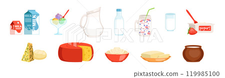 Fresh Dairy Product and Food Item Vector Set 119985100