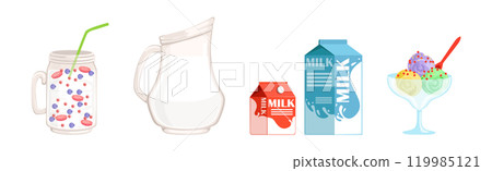 Fresh Dairy Product and Food Item Vector Set Fresh Dairy Product and Food Item Vector Set 119985121