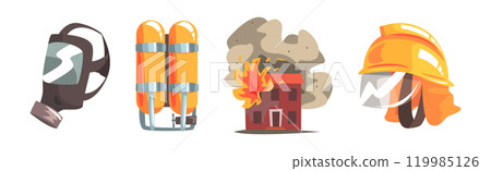 Firefighting Object and Equipment for Rescue Operation Vector Set 119985126