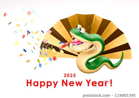 New Year's card featuring the snake, the zodiac sign for 2025 New Year's card featuring the snake, the zodiac sign for 2025 119985395