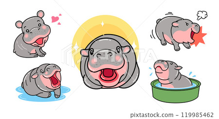 Hippo cartoon, hippopotamus, characters, vector illustration 119985462