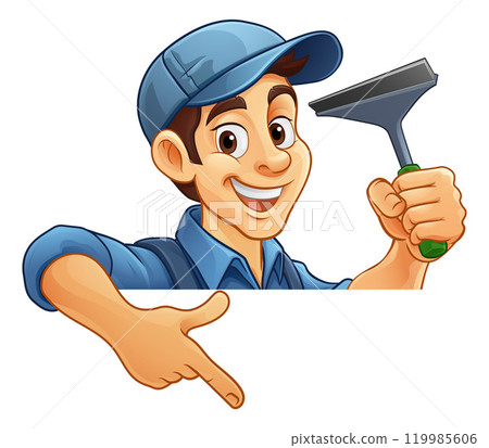 Window Cleaner Car Wash Cartoon Squeegee Man 119985606