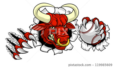 Bull Minotaur Longhorn Cow Baseball Mascot Cartoon 119985609