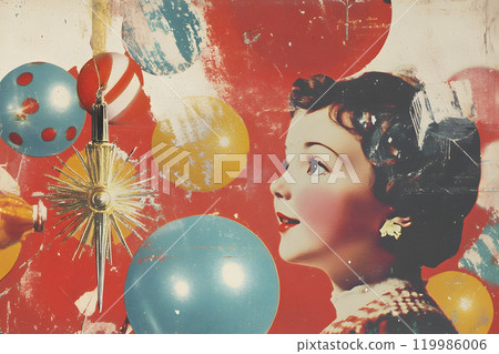 50s style collage, girl at christmas, AI generated 119986006