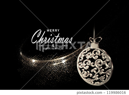Merry Christmas. Isolated design element, arch with retro Christmas tree toy in gold color Merry Christmas. Isolated design element, arch with retro Christmas tree toy in gold color 119986016