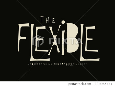 Funky skeleton alphabet, quirky uneven letters, playful imperfect font for fun logo, whimsical headline, quirky asymmetrical typography. Vector typeset. 119986475