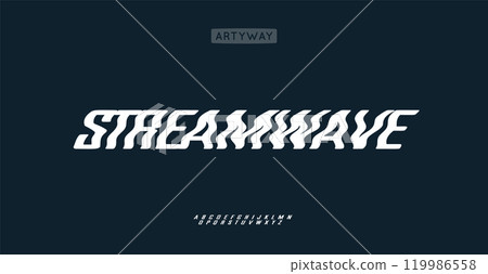 Fluid wave alphabet, distorted flowing letters, wavy font for surreal streamlined headline and lettering logo. Vector typeset. 119986558