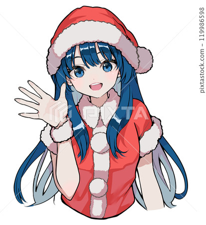一個穿著聖誕老人衣服的微笑長髮女人的半身插圖 一個穿著聖誕老人衣服的微笑長髮女人的半身插圖 119986598