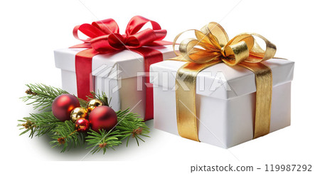 Christmas food white hot chocolate cup, handmade marshmallow snowman. Luxury New Year gift. Christmas gift. Christmas background with gift box. Christmastime celebration 119987292