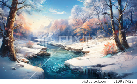 Snowy riverside 01 119987422
