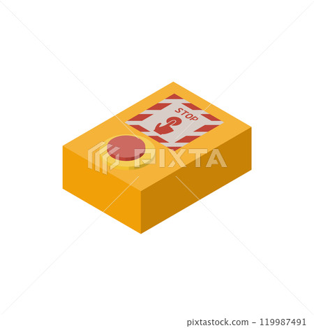 Illustration of an emergency stop button on a station platform, isometric material. Top view 2. 119987491