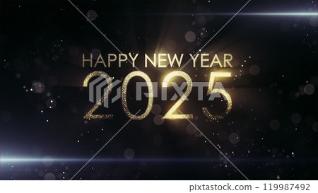New year 2025, beautiful background, new year celebration. Animated text that says Happy New Year 2025. 3D Illustration. 3D Illustration. 119987492