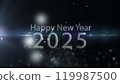 New year 2025, beautiful background, new year celebration. Animated text that says Happy New Year 2025. 3D Illustration. 3D Illustration. 119987500