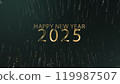 Numbers 2025 on a starry black background written with golden text. Animated text that says Happy New Year 2025. 3D Illustration. 3D Illustration. 119987507