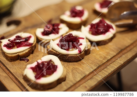 Delicious Canaps with Cream Cheese and Beetroot Topping Delicious Canaps with Cream Cheese and Beetroot Topping 119987786