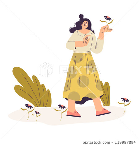 Woman Studying Plant Exploring Nature Vector Illustration Woman Studying Plant Exploring Nature Vector Illustration 119987894