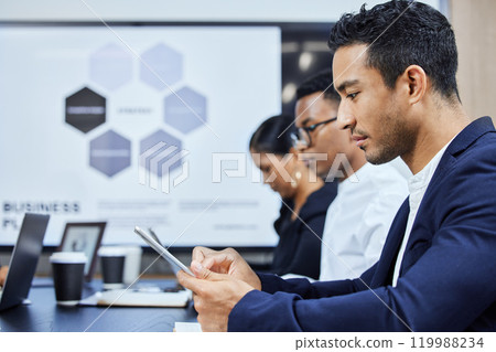 Meeting, tablet and businessman in boardroom, presentation or workshop for corporate employee. Technology, touchscreen and business or finance management people, internet and app for online notes Meeting, tablet and businessman in boardroom, presentation or workshop for corporate employee. Technology, touchscreen and business or finance management people, internet and app for online notes 119988234