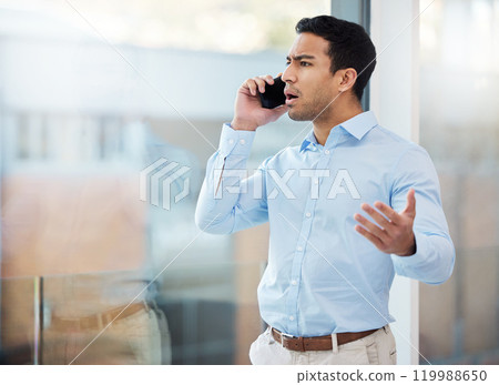 Phone call, stress and business man in office with problem, error and mistake for online discussion. Corporate, professional and frustrated person on smartphone for contact, talking and communication Phone call, stress and business man in office with problem, error and mistake for online discussion. Corporate, professional and frustrated person on smartphone for contact, talking and communication 119988650