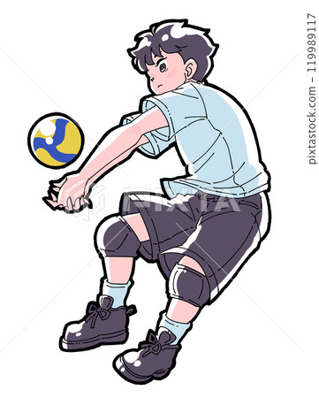Illustration of a boy receiving the ball Illustration of a boy receiving the ball 119989117