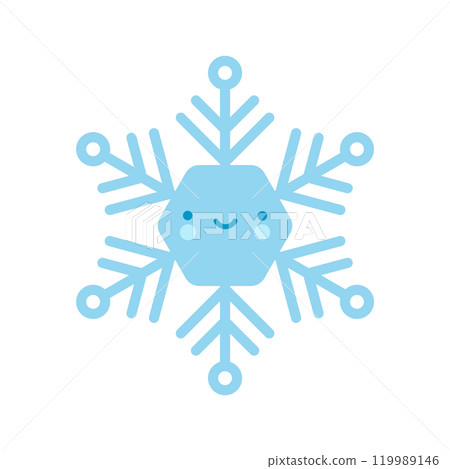 Cute blue Vector emoji Snowflake icon. Merry Christmas Cartoon Illustration for winter holiday invitation, greeting card, design Cute blue Vector emoji Snowflake icon. Merry Christmas Cartoon Illustration for winter holiday invitation, greeting card, design 119989146