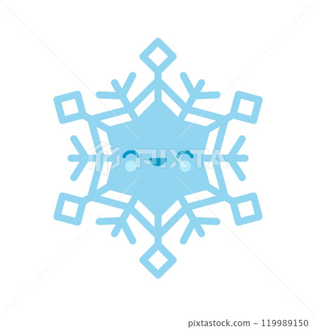 Cute blue Vector emoji Snowflake icon. Merry Christmas Cartoon Illustration for winter holiday invitation, greeting card, design Cute blue Vector emoji Snowflake icon. Merry Christmas Cartoon Illustration for winter holiday invitation, greeting card, design 119989150