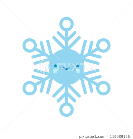 Smiling blue snowflake emoji icon. Winter time. Happy holiday. Cartoon style. Simple flat design. Vector illustration Smiling blue snowflake emoji icon. Winter time. Happy holiday. Cartoon style. Simple flat design. Vector illustration 119989156