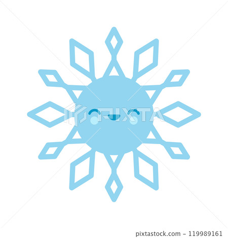 Smiling blue snowflake emoji icon. Winter time. Happy holiday. Cartoon style. Simple flat design. Vector illustration 119989161