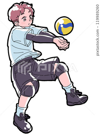 Illustration of a boy receiving the ball Illustration of a boy receiving the ball 119989260