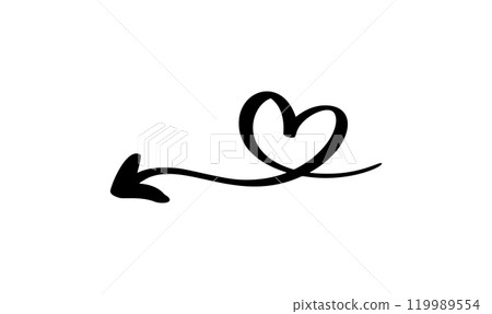 Heart Shaped Valentine Arrow with Flowing Line. Love Vector Illustration for Creative Designs Heart Shaped Valentine Arrow with Flowing Line. Love Vector Illustration for Creative Designs 119989554