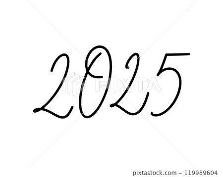 Hand drawn vector lettering calligraphy black number text 2025. Happy New Year Christmas greeting card. Vintage illustration design Hand drawn vector lettering calligraphy black number text 2025. Happy New Year Christmas greeting card. Vintage illustration design 119989604