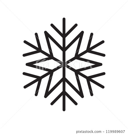 Snowflake Christmas vector icon. Black snow line isolated on white background. Outline silhouette frozen crystal. Flake for design winter print. Cute simple symbol shape freeze illustration 119989607