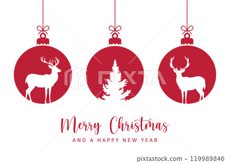 christmas greeting card with decorative christmas balls with reindeer vector illustration christmas greeting card with decorative christmas balls with reindeer vector illustration 119989846