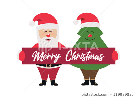 cute santa claus and fir tree with merry christmas greeting message vector illustration 119989853