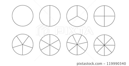 Chart with segments. Wheel division into sections, shape sectors. Vector infographic Chart with segments. Wheel division into sections, shape sectors. Vector infographic 119990340