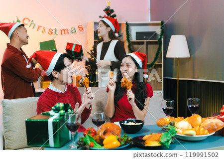 social gathering and get together at Christmas. 119991502
