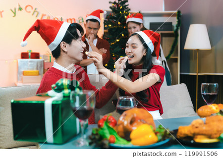 social gathering and get together at Christmas. 119991506