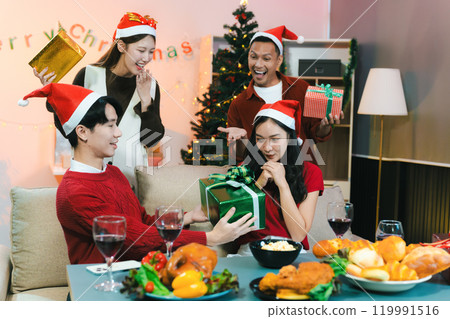 social gathering and get together at Christmas. 119991516