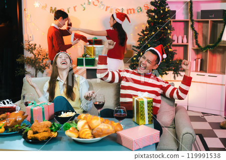 social gathering and get together at Christmas. social gathering and get together at Christmas. 119991538