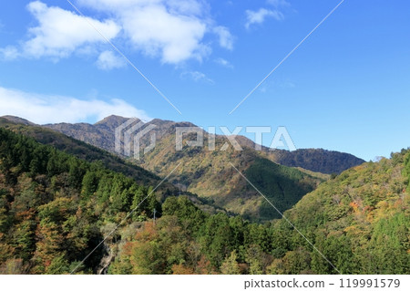 View of the Mitake mountain range on the Oku-Iya trail (Higashi-Iya, Tokushima Prefecture) 119991579