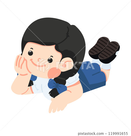 Cute cartoon kid girl laying down Cute cartoon kid girl laying down 119991655