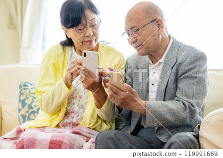 Senior couple operating a smartphone 119991669