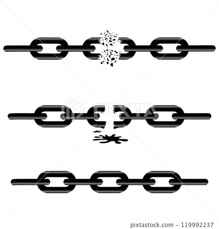 Vector Broken Chain icon, Weaknesses icon. Metal chain icon. Simple flat logo of chain on white background. Chain silhouette symbol 119992237