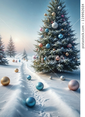 snow path in the forest of Christmas trees snow path in the forest of Christmas trees 119992684