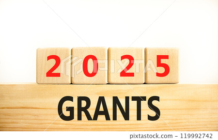 Planning 2025 grants new year symbol. Concept words 2025 Grants on beautiful wooden blocks. Beautiful white background. Business 2025 grants new year concept. Copy space. 119992742