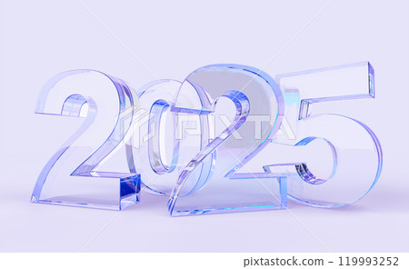 2025 Happy New Year glass holographic number design 3d render background. Crystal iridescent font typography for poster, banner, calendar, greeting card and Christmas celebration 2025. 3D illustration 2025 Happy New Year glass holographic number design 3d render background. Crystal iridescent font typography for poster, banner, calendar, greeting card and Christmas celebration 2025. 3D illustration 119993252