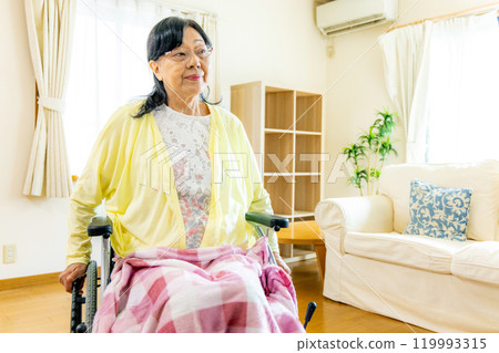 Senior women riding a wheelchair 119993315