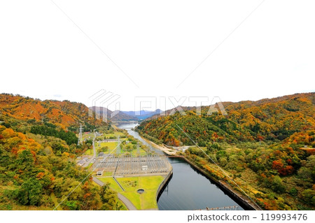 Tagokura Dam in autumn colors, Tadami Town, Aizu District, Fukushima Prefecture Tagokura Dam in autumn colors, Tadami Town, Aizu District, Fukushima Prefecture 119993476