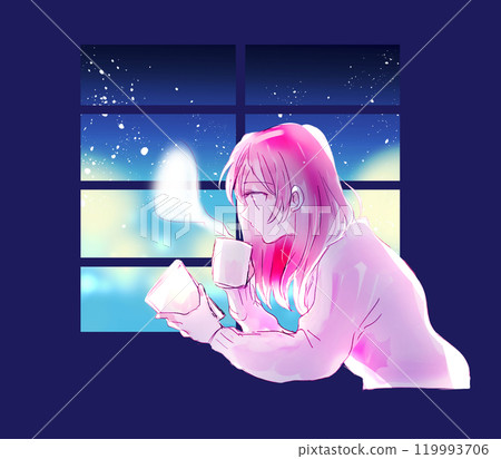 Woman reading a book while having a drink Woman reading a book while having a drink 119993706