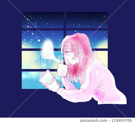 Woman reading a book while having a drink 119993709