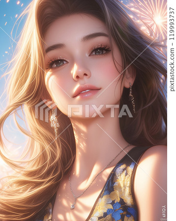 Beautiful girl portrait in summer light 119993737
